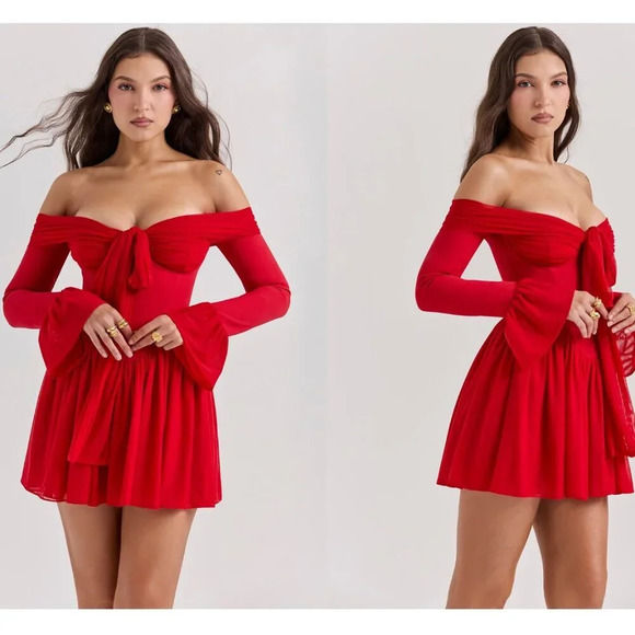House of CB 'Alana' Scarlet Off Shoulder Dress NWOT size XS - Picture 4 of 13